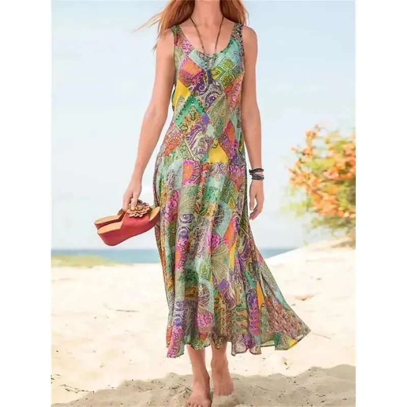 anejjq1684738571585.webp Women's Maxi long Dress Maxi Dress Casual Dress Tank Dress Summer Dress Boho Dress Bohemia Streetwear Casual Outdoor Vacation Going out Loose Fit Floral Sleeveless V Neck Red Blue Purple Green Summer - Image 1