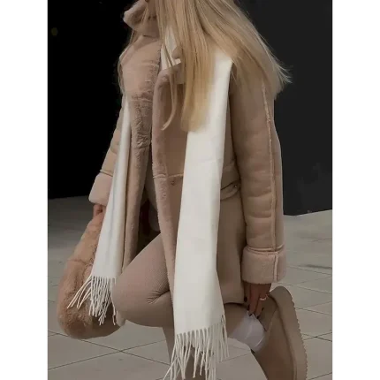 Women's Fleece Jacket Teddy Coat Warm Breathable Pocket Fleece Lined Casual Plain Vacation Street Daily Wear Going out Single Breasted Regular Turndown Regular Fit Long Sleeve Outerwear White Khaki