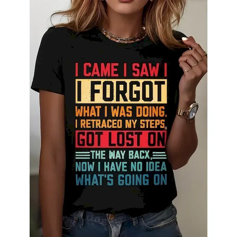 elukbs1752143645000.webp I Came I Saw I Forgot What I Was Doing Sarcastic Women's T Shirt Graphic Letter Vintage Stylish Classic Short Sleeve Crew Neck Round Neck Regular Tops Daily Weekend - Image 1