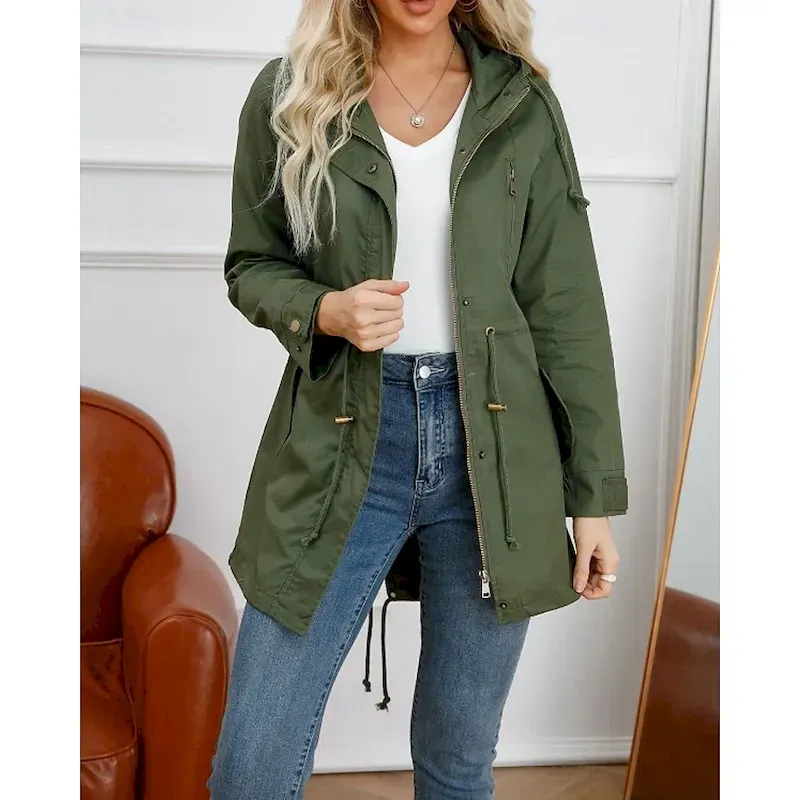 eychad1759137713558.webp Women's Winter Coat Trench Coat Warm Comfortable Zipper Pocket Casual Plain Vacation Daily Wear Going out Weekend Long Hooded Regular Fit Long Sleeve Outerwear Black White Wine Fall Winter - Image 1