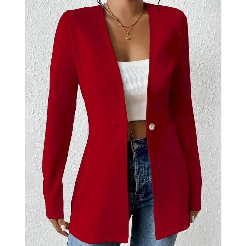 ezvorw1754279191922.webp Women's Blazer Comfortable Buttons Fashion Plain Going out Weekend Single Breasted Regular V Neck Regular Fit Long Sleeve Outerwear Black White Wine Fall - Image 1