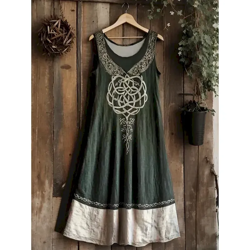 frqxfl1751520605113.webp Women's Tree of Life Merkabah Midi Dress Sundress A Line Dress Vacation Casual Boho Wedding Party Going out Standard Fit Floral Graphic Leaf Sleeveless U Neck Blue Dark Green Purple Green Summer - Image 1