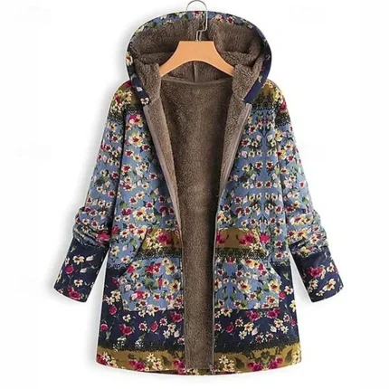 Women's Fleece Jacket Coat Hoodie Jacket Warm Comfortable Zipper Pocket Fashion Modern Casual Floral Going out Weekend Zipper Regular Hooded Regular Fit Long Sleeve Outerwear Blue Green Winter