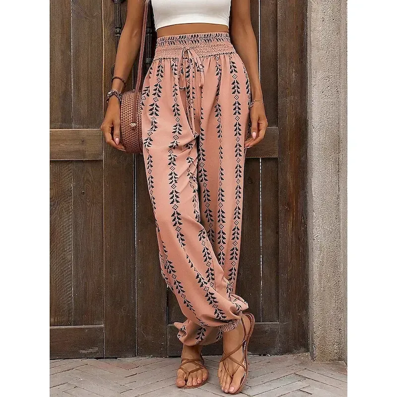 jygulb1736236373398.webp Women's Chinos Bloomers Fashion Streetwear Full Length High Waist Geometric Elastic Waistband Printing Comfy Soft Comfortable Micro-elastic Outdoor Street Blue Orange Summer Spring Regular Fit - Image 1