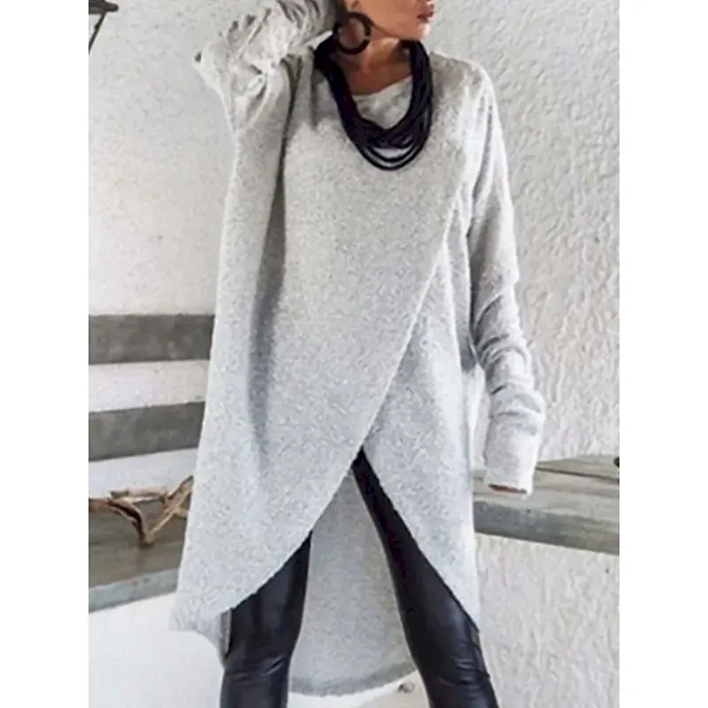 kukkyl1730878179085.webp Women's Casual Dress Midi Dress Ruched Casual Crew Neck Long Sleeve Light Grey Dark Grey Color - Image 1