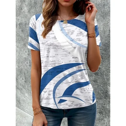 Women's T Shirt Graphic Geometric Geometry Vintage Stylish Classic Short Sleeve Crew Neck Round Neck Regular Tops Daily Print Blue Summer Spring