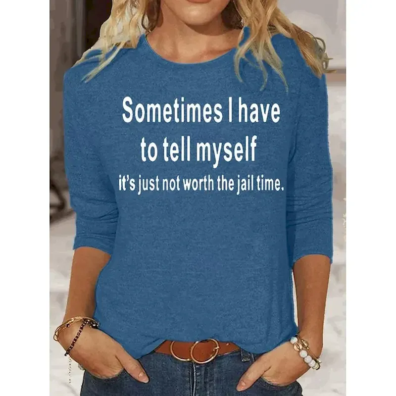 ndugvp1709088515620.webp Women's T shirt Long Sleeve Letter Behavior Fashion Long Sleeve Round Neck Regular Tops Daily Weekend Print Black Blue Khaki Spring & Fall Spring, Fall, Winter, Prefall - Image 1