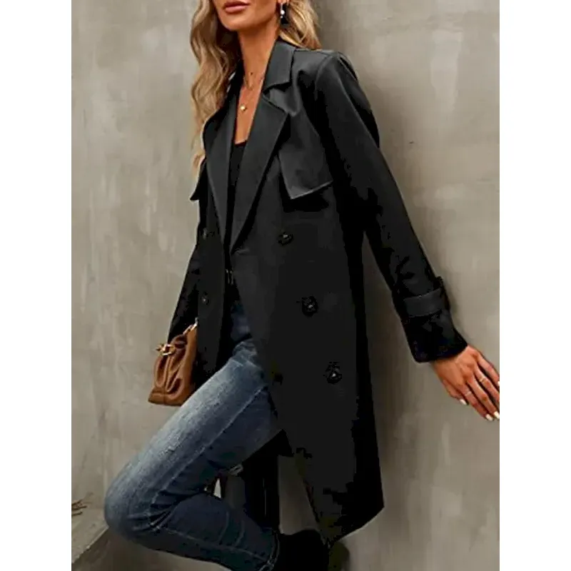 nhzole1727889786510.webp Women's Coat Outdoor Street Daily Wear Fall Winter Regular Coat Regular Fit Thermal Warm Breathable Stylish Casual Jacket Long Sleeve Plain with Pockets Black Army Green Red - Image 1