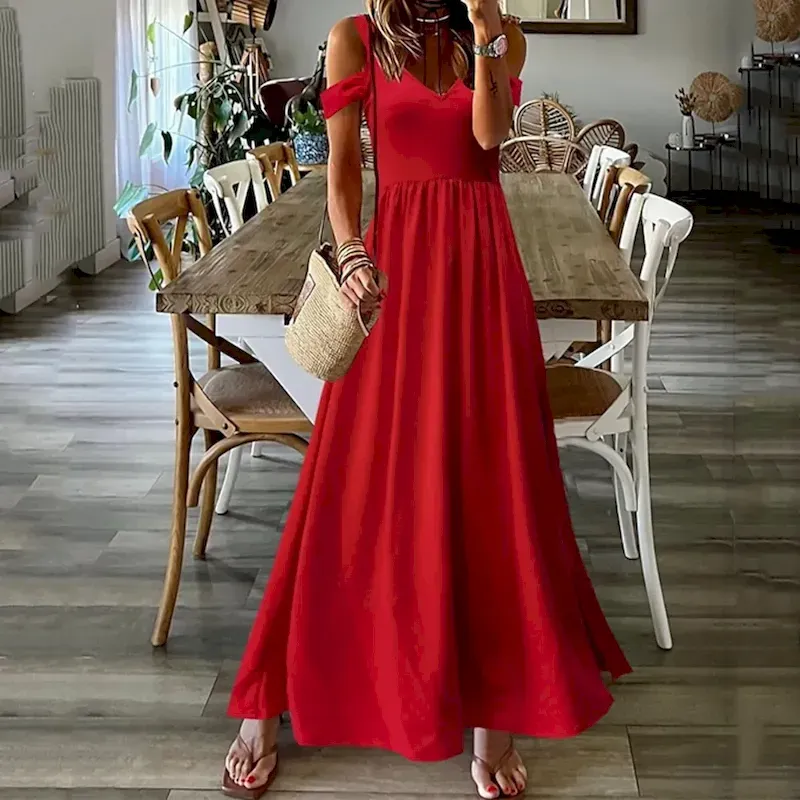 ojmtnl1747619983215.webp Women's Long Dress Maxi Dress Casual Dress Swing Dress Fashion Outdoor Party Holiday Regular Fit Plain Sleeveless V Neck Black Red Green Summer - Image 1