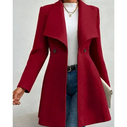 Women's Coat Warm Comfortable Pocket Buttons Fashion Plain Outdoor Vacation Double Breasted Long Turndown Regular Fit Long Sleeve Outerwear Black Red Camel Fall Winter