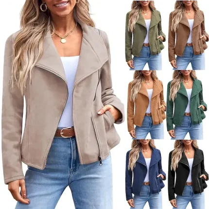 Women's Casual Jacket Comfortable Breathable Zipper Pocket Casual Plain Vacation Street Casual Daily Wear Zipper Short Lapel Regular Fit Long Sleeve Outerwear Black Brown Army Green Spring Fall