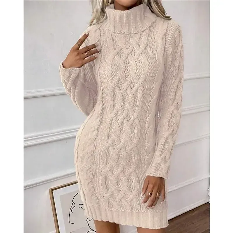 unlgyr1757930643879.webp Women's Mini Dress Sweater Dress Knit Dress Casual Dress Elegant Fashion Modern Outdoor Daily Going out Regular Fit Plain Long Sleeve Turtleneck Apricot Fall Winter - Image 1