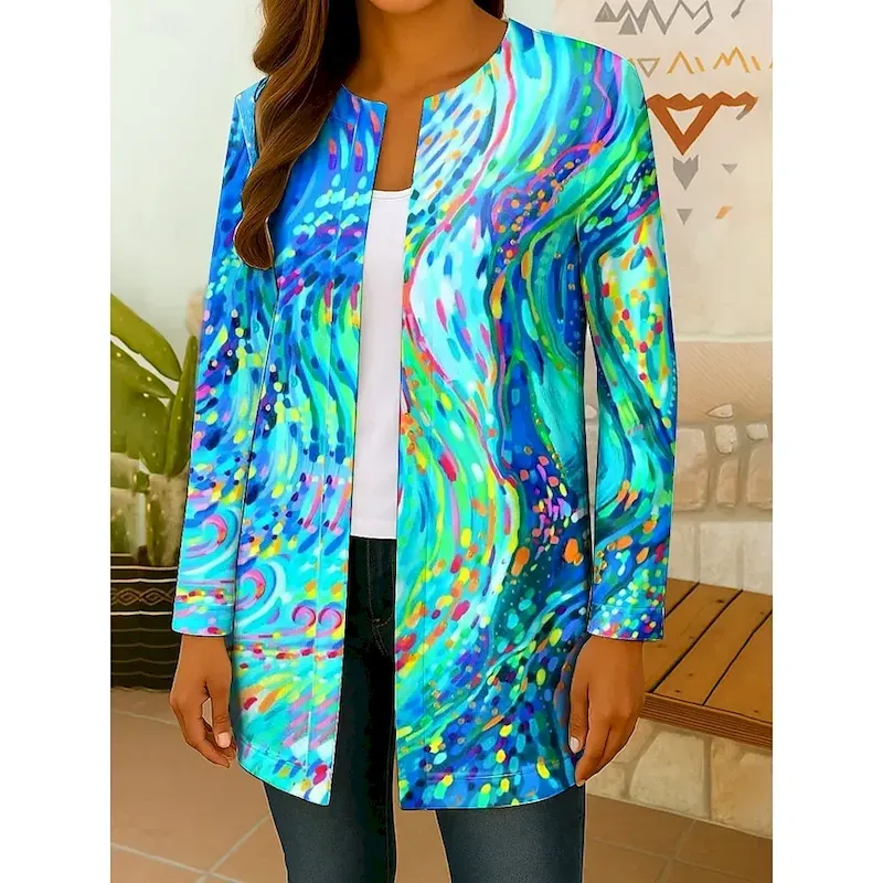 vqowtz1750992964841.webp Women's Blazer Comfortable Breathable Print Open Front Elegant Vintage Fashion Modern Polka Dot Work Casual Open Front Short Collarless Regular Fit Long Sleeve Outerwear Blue Purple Orange Fall Winter - Image 1