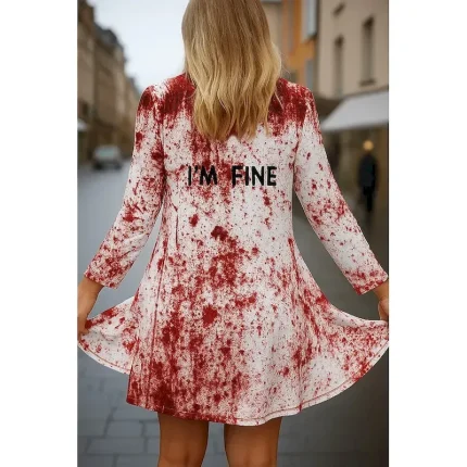 Halloween Women's Cloak / Capes Quick Dry Lightweight Knit Active Exaggerated 3D Bloody Casual Long Collarless Regular Fit Long Sleeve Outerwear White Red Fall