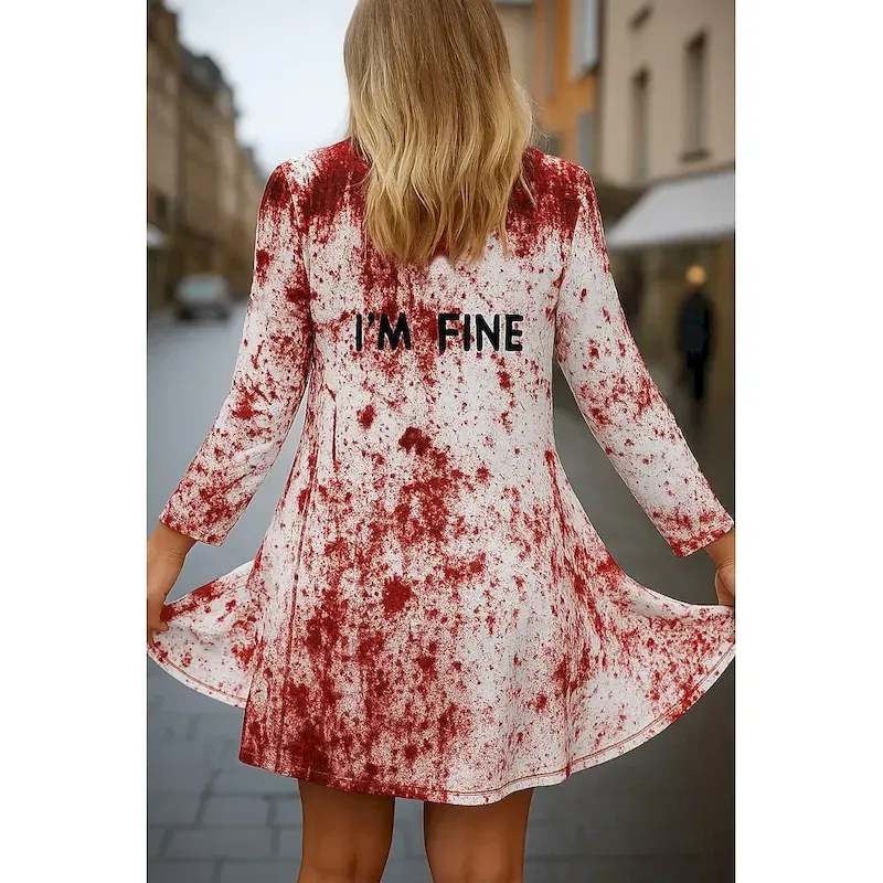 wcsuli1757670602178.webp Halloween Women's Cloak / Capes Quick Dry Lightweight Knit Active Exaggerated 3D Bloody Casual Long Collarless Regular Fit Long Sleeve Outerwear White Red Fall - Image 1