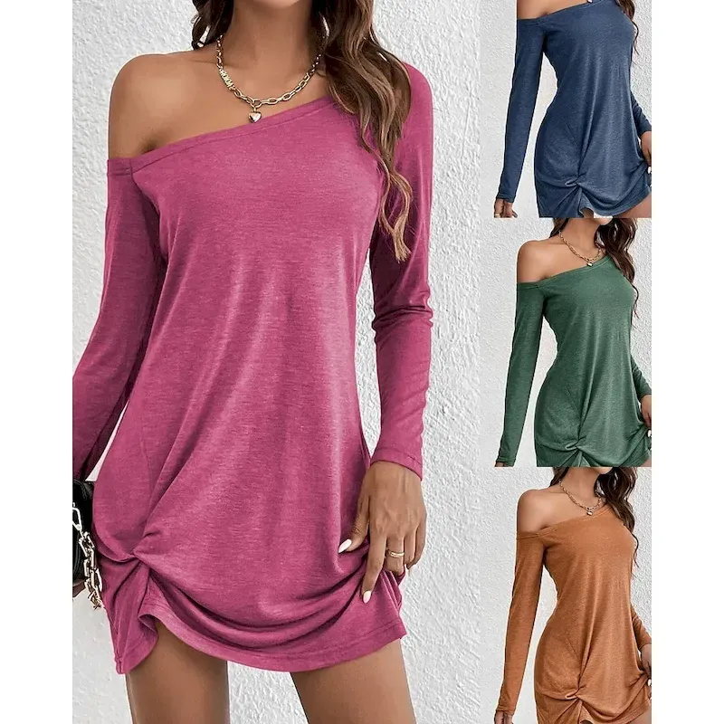 yhajgq1758532461799.webp Women's Mini Dress Casual Dress T Shirt Dress Tee Dress Modern Outdoor Daily Holiday Regular Fit Plain Long Sleeve Cold Shoulder Blue Brown Green Rose Red Spring Fall - Image 1