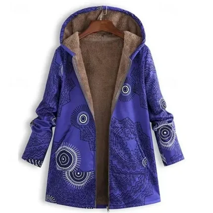 Women's Fleece Jacket Coat Hoodie Jacket Warm Comfortable Zipper Pocket Fashion Modern Casual Geometric Going out Weekend Zipper Regular Hooded Regular Fit Long Sleeve Outerwear Blue Winter