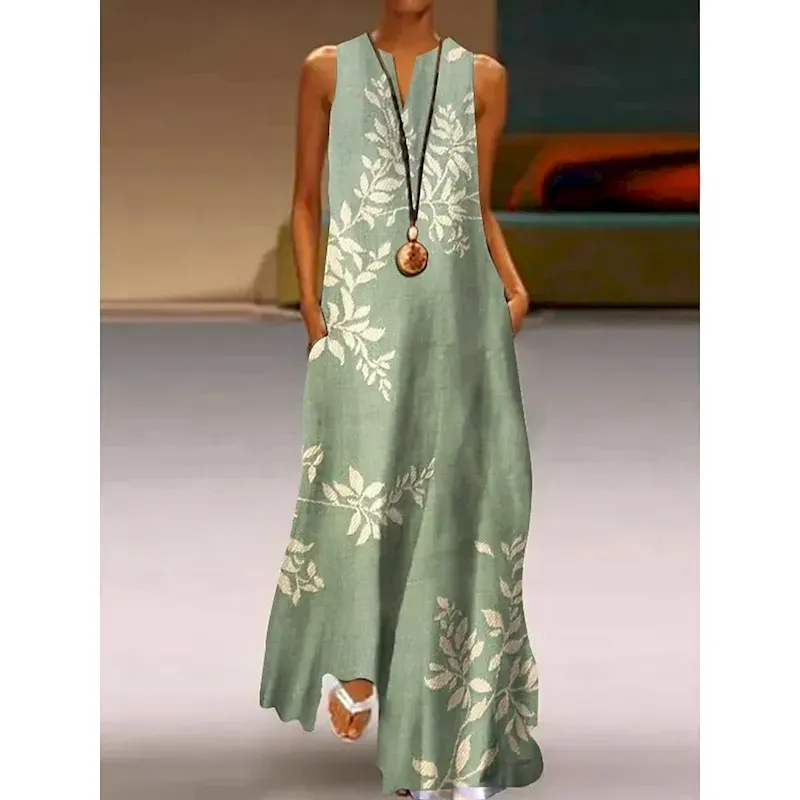 zxaadr1750388071081.webp Women's Maxi Dress Sundress A Line Dress Summer Dress Vacation Casual Boho Holiday Loose Fit Ombre Floral Graphic Sleeveless V Neck Notched Neck Aqua Blue Sage Green Lilac Summer Spring - Image 1